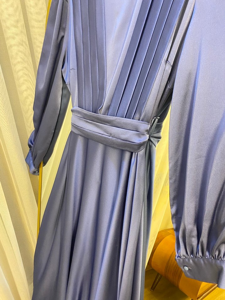 Mavi Pilili Uzun Kadın Abiye Elbise - Görsel 2