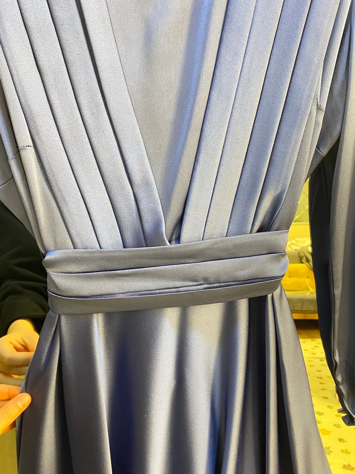 Mavi Pilili Uzun Kadın Abiye Elbise - Görsel 3