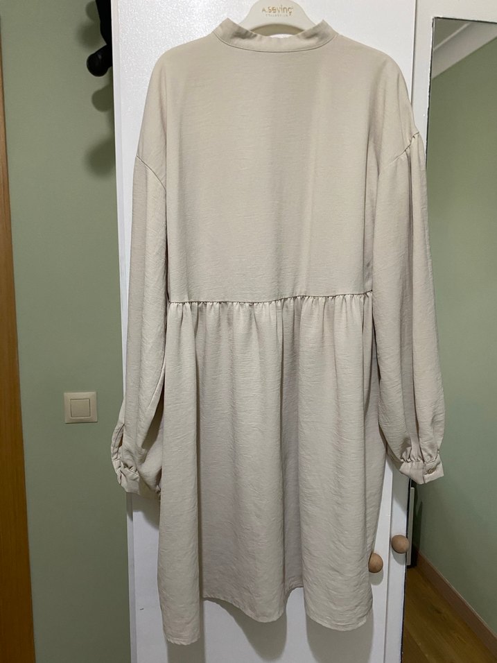 Bej Uzun Kollu Keten Tunik - Görsel 5