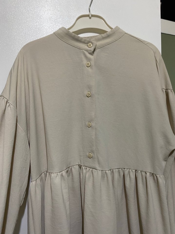 Bej Uzun Kollu Keten Tunik - Görsel 2