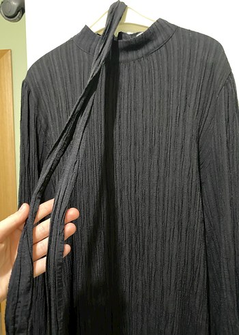 Uzun Kollu Siyah dar kesim Keten Bluz - Görsel 4