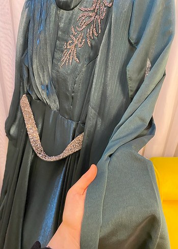 Nakışlı Drapeli Uzun Kadın Elbise - Görsel 6