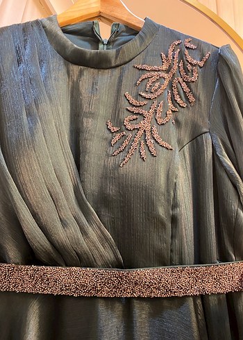 Nakışlı Drapeli Uzun Kadın Elbise - Görsel 7