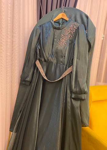 Nakışlı Drapeli Uzun Kadın Elbise - Görsel 8