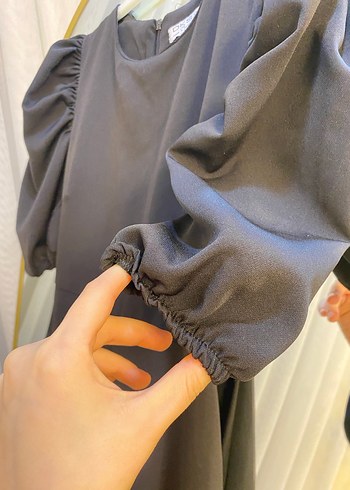 Drapeli Siyah Uzun Kadın Elbise - Görsel 3