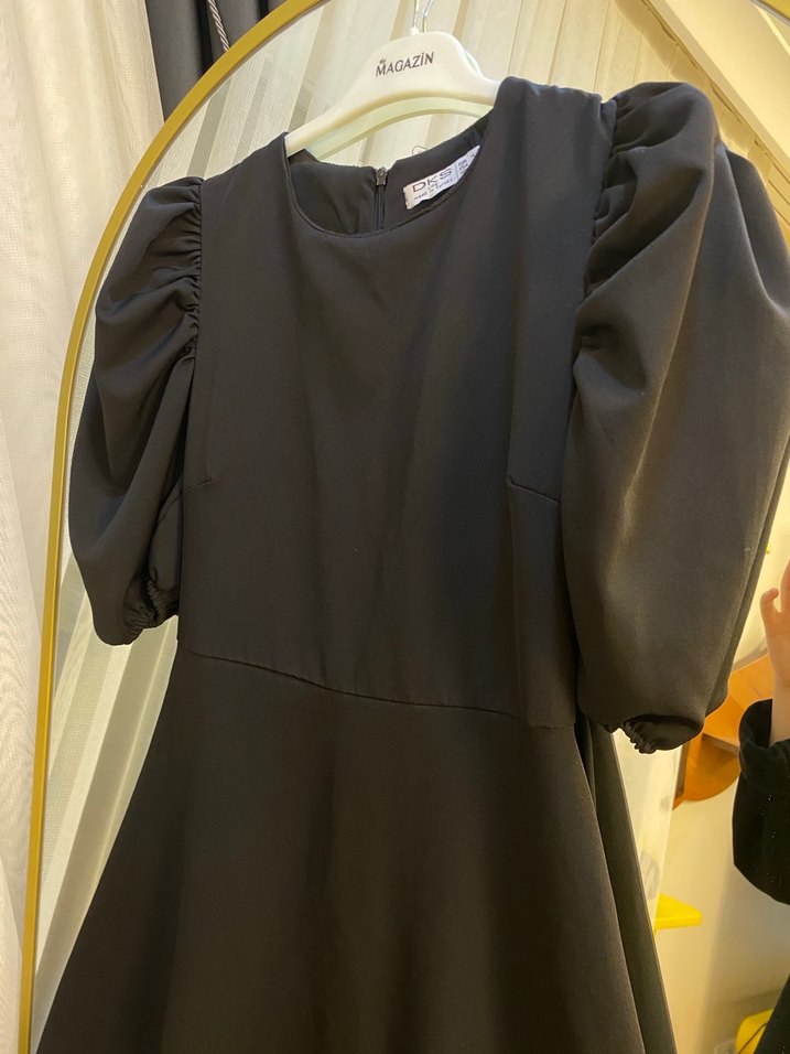 Drapeli Siyah Uzun Kadın Elbise - Görsel 2