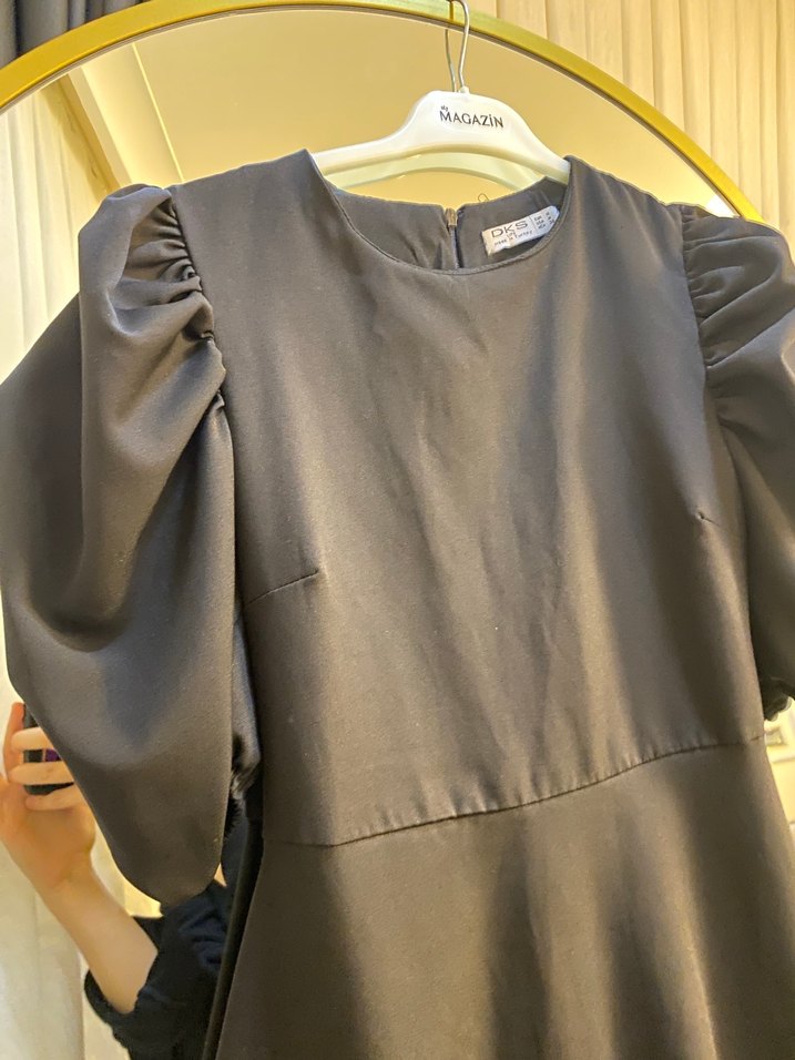 Drapeli Siyah Uzun Kadın Elbise - Görsel 5