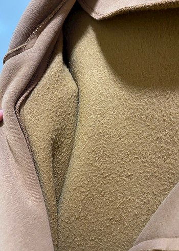 Bej Süet Düğmeli Uzun Kadın Kaban - Görsel 8