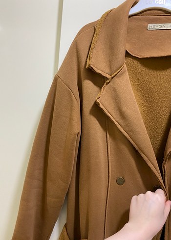 Bej Süet Düğmeli Uzun Kadın Kaban - Görsel 5