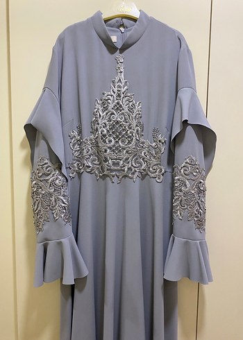 Nakışlı Gri Uzun Abiye Elbise - Görsel 5