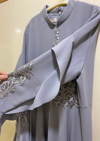 Nakışlı Gri Uzun Abiye Elbise - Görsel 6