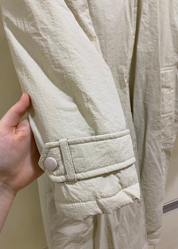 Düğmeli Bek Keten Midi Kadın mont - Görsel 3