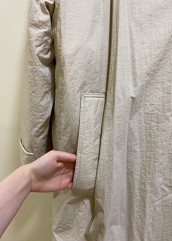 Düğmeli Bek Keten Midi Kadın mont - Görsel 4