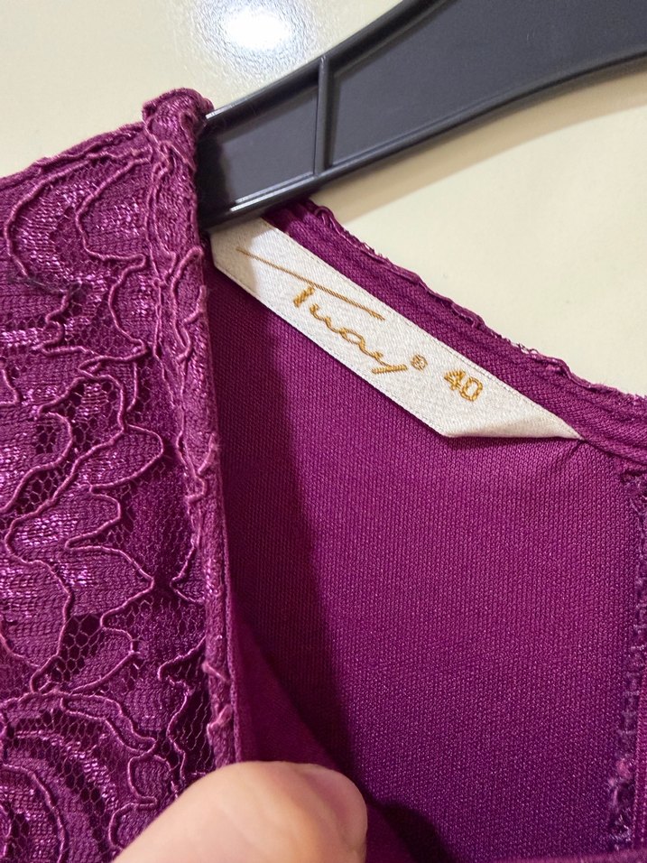 Mor Dantel Midi Uzun Kollu Kadın Abiye Elbise - Görsel 4