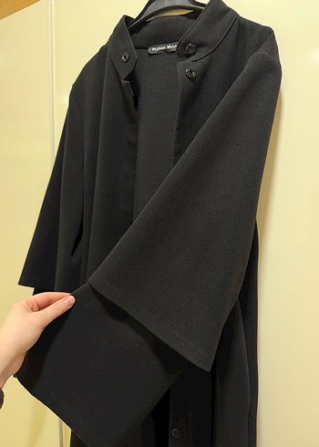 Kadın Siyah Uzun Goth Ofis Kabanı - Görsel 3