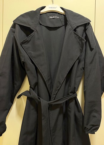 Siyah Uzun Kadın Keten Trençkot - Görsel 5