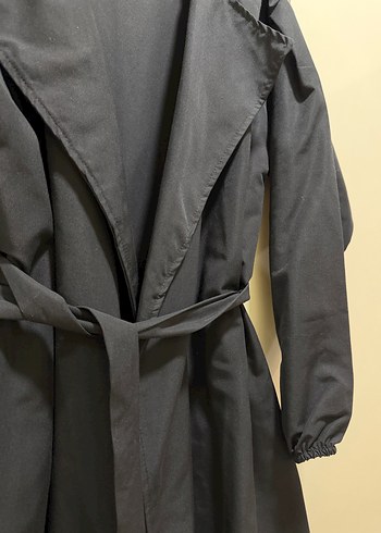 Siyah Uzun Kadın Keten Trençkot - Görsel 4