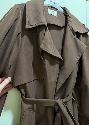 Kahverengi Kemerli Uzun Kadın Trençkot - Görsel 4
