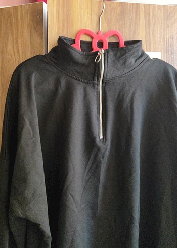 48 Beden siyah Renk Siyah Kadın Fermuarlı Yarım Boğaz Sweatshirt