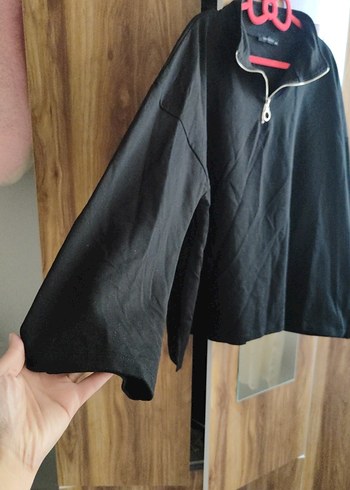 48 Beden Siyah Kadın Fermuarlı Yarım Boğaz Sweatshirt