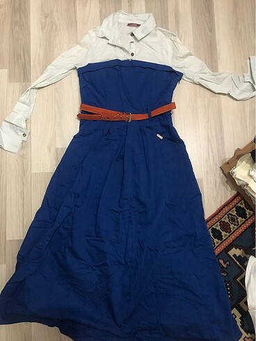 Armine saks mavisi tesettür elbise