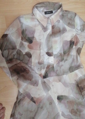 Diğer Bej Bohem Uzun Kollu Batik Desen Elbise