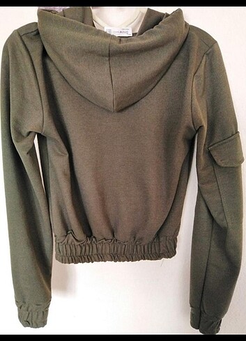 s Beden haki Renk Kargo cep crop sweatshirt