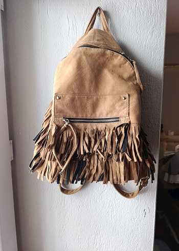 Püsküllü camel Süet Kadın Sırt Çantası