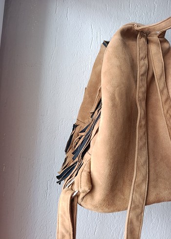 Beden camel Renk Püsküllü camel Süet Kadın Sırt Çantası