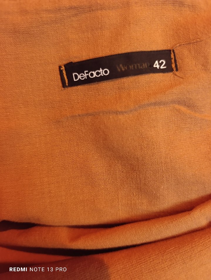 DeFacto Kahverengi Volanlı Keten Midi Elbise - Görsel 5