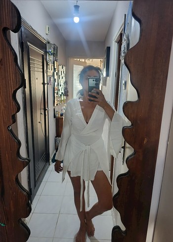 Keten beyaz yumuşak plaj elbisesi - Görsel 6