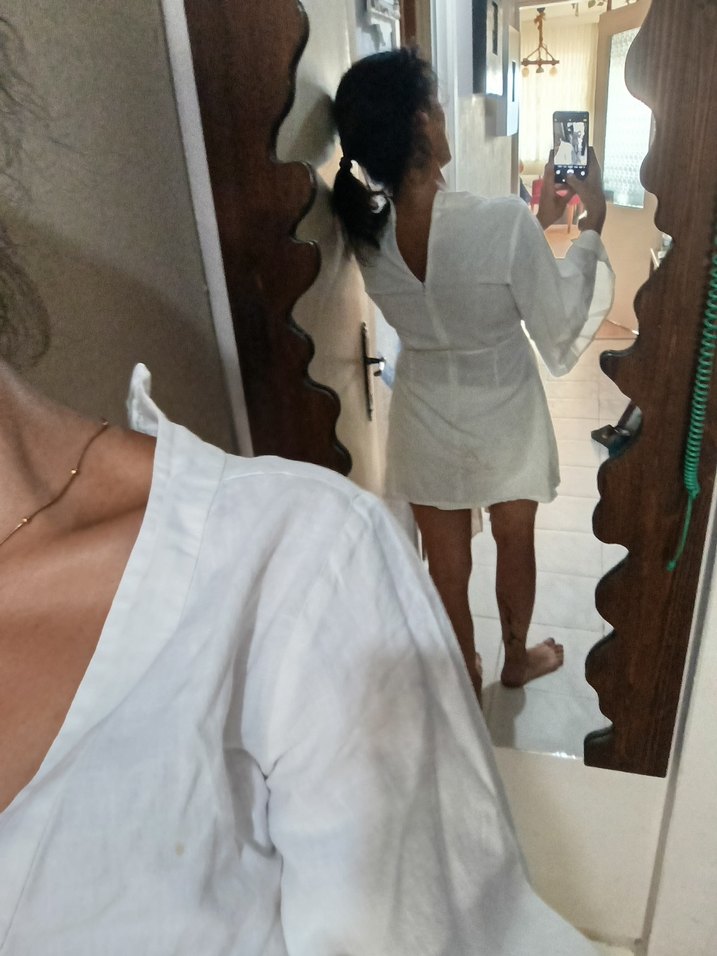 Keten beyaz yumuşak plaj elbisesi - Görsel 5