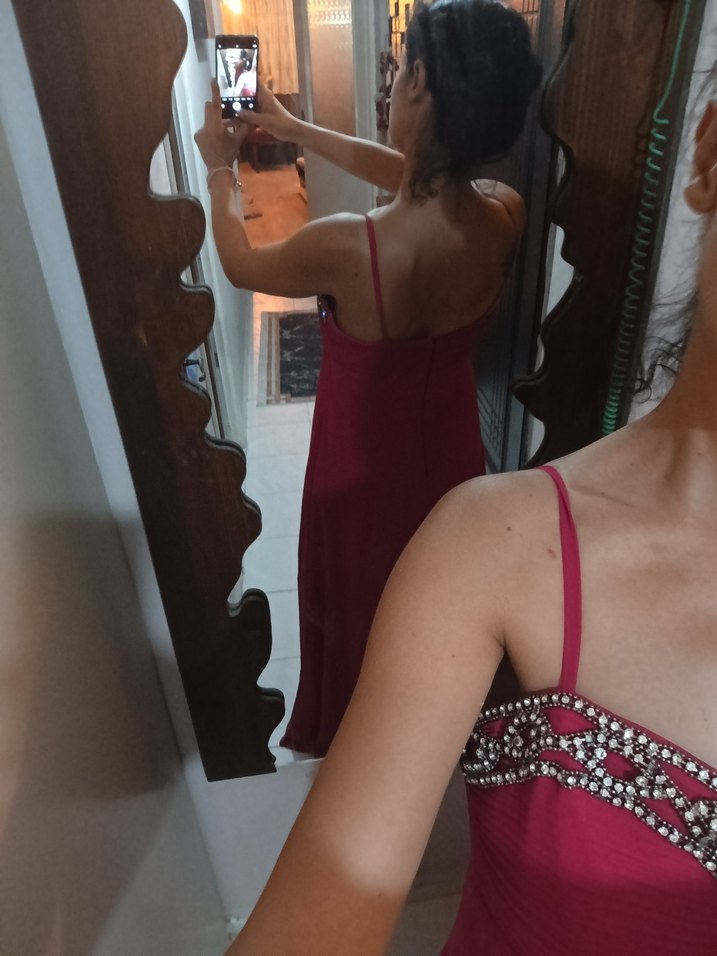 koyu kırmızı Drapeli Straplez Abiye Elbise - Görsel 4