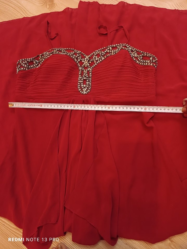 koyu kırmızı Drapeli Straplez Abiye Elbise - Görsel 5