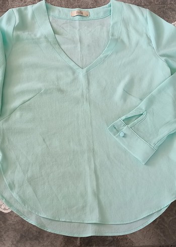 mint renk V Yakalı Bluz