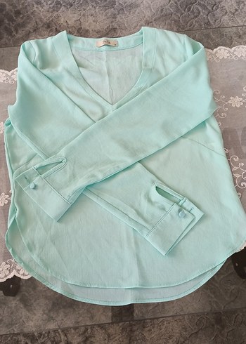 Quzu mint renk V Yakalı Bluz