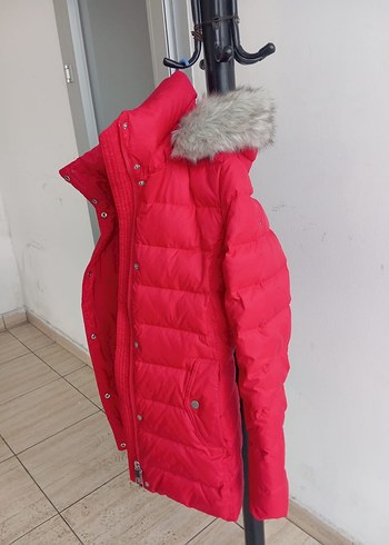 Kırmızı Kapüşonlu Kadın Kışlık mont - Görsel 6