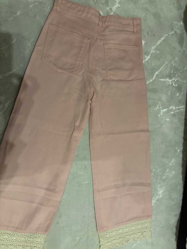 Dantel Detaylı Pudra Kadın Kot Pantolon - Görsel 4