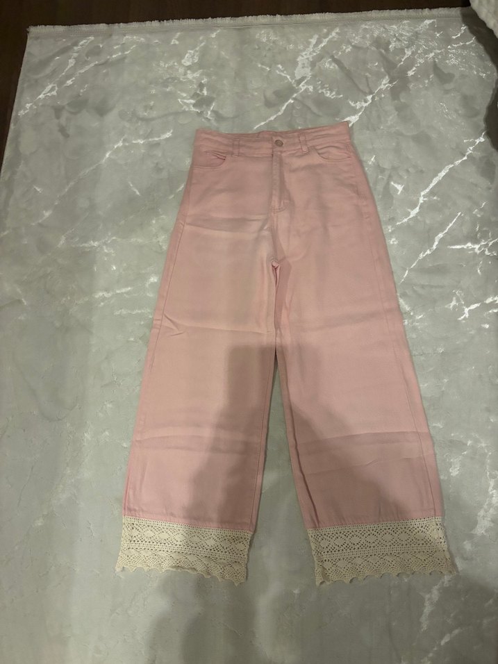 Dantel Detaylı Pudra Kadın Kot Pantolon - Görsel 2