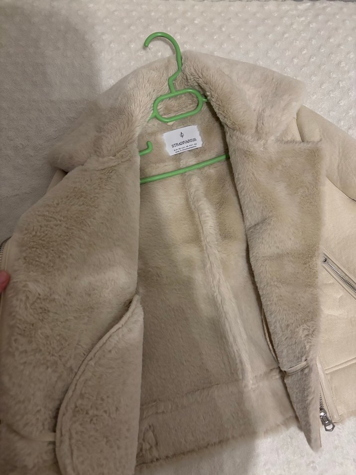 Krem Stradivarius Kürklü Kadın Ceket - Görsel 3