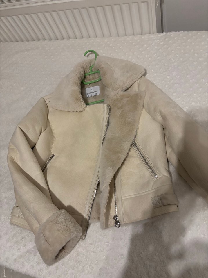 Krem Stradivarius Kürklü Kadın Ceket - Görsel 5