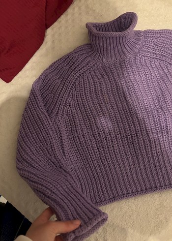 H&M yün Lila crop kazak - Görsel 4