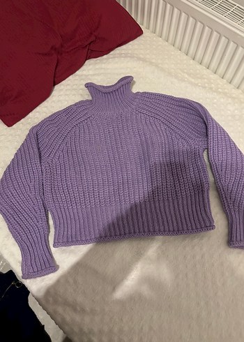 H&M yün Lila crop kazak - Görsel 2