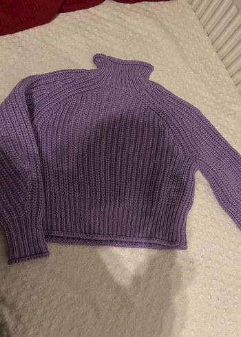 H&M yün Lila crop kazak - Görsel 5