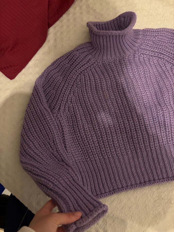 H&M yün Lila crop kazak - Görsel 4