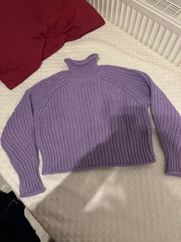 H&M yün Lila crop kazak - Görsel 2