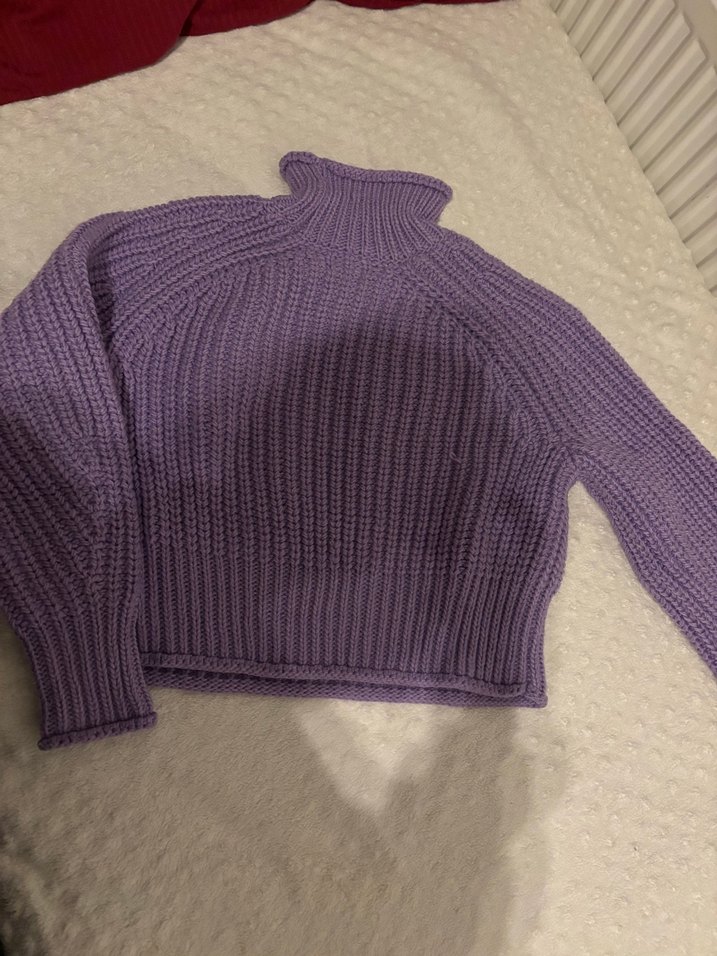 H&M yün Lila crop kazak - Görsel 5