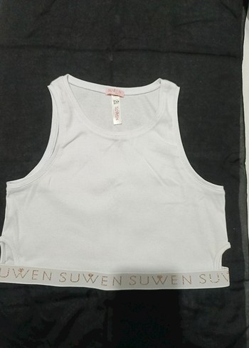 Beyaz Kadın Atlet Crop Üst Spor - Görsel 2