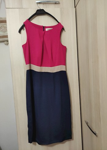 Pembe Lacivert Midi Kalem Elbise