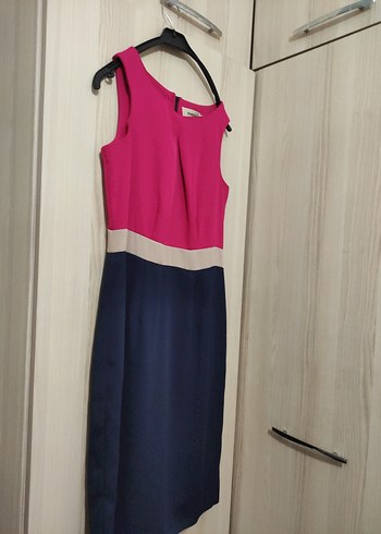 Random Pembe Lacivert Midi Kalem Elbise